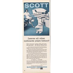 1959 McCullock Flying Scott Outboard Motor Vintage Print Ad Boating Lakelife 50s